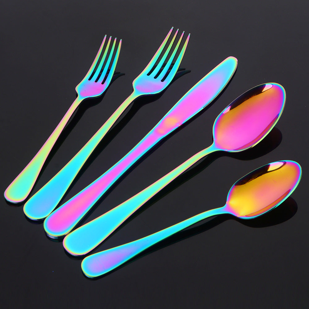 BUYER STAR Bulk 5pcs Modern Restaurant knife Fork Spoon Silverware Set Stainless Gold Plated Flatware Sets