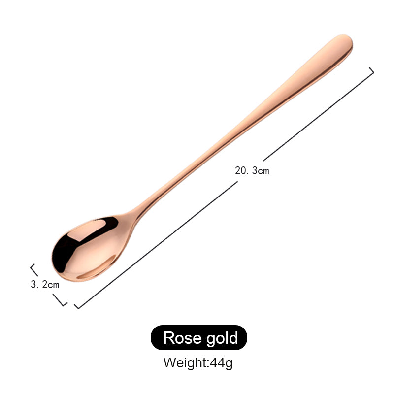 Long Handle Coffee Spoon Set Small Korean Metal Dessert Spoons Gift Brass Stainless Steel Flatware