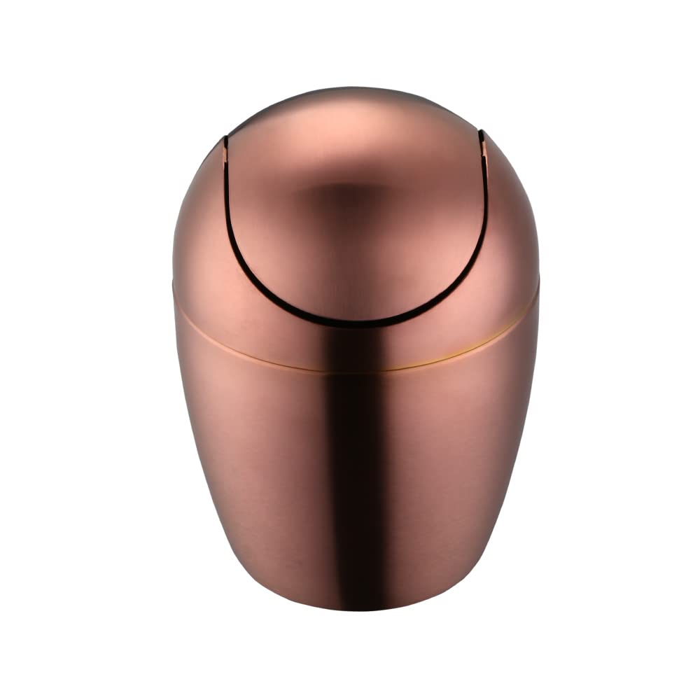 Buyer Star Mini Desktop Trash Can with Swing Lid 18/10 Stainless Steel Counter Top Garbage Bin Egg Shaped Metal Waste Bin