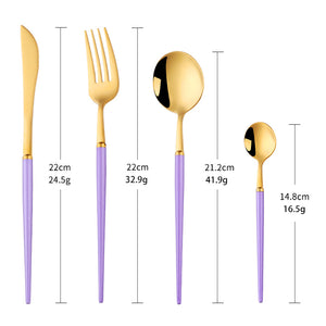Matte Gold Stainless Steel Flatware Sets Polish Mirror Cutlery with Plastic Handles for Food for Weddings