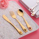 Buyer Star Cat Foot Design Children Tableware Knife Fork Spoon Silver Cutlery Sets