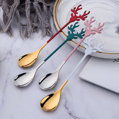 Buyer Star 50pcs Christmas Fawn Spoon Stainless Steel Deer Head Dessert Spoon