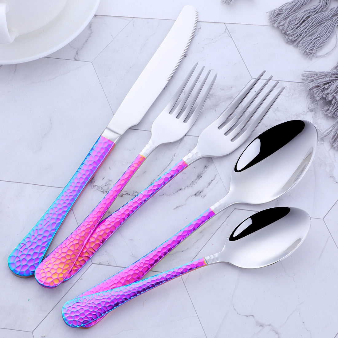 5-Piece Silverware Set Stainless Steel Tableware Cutlery Set for Home Restaurant, Modern Design