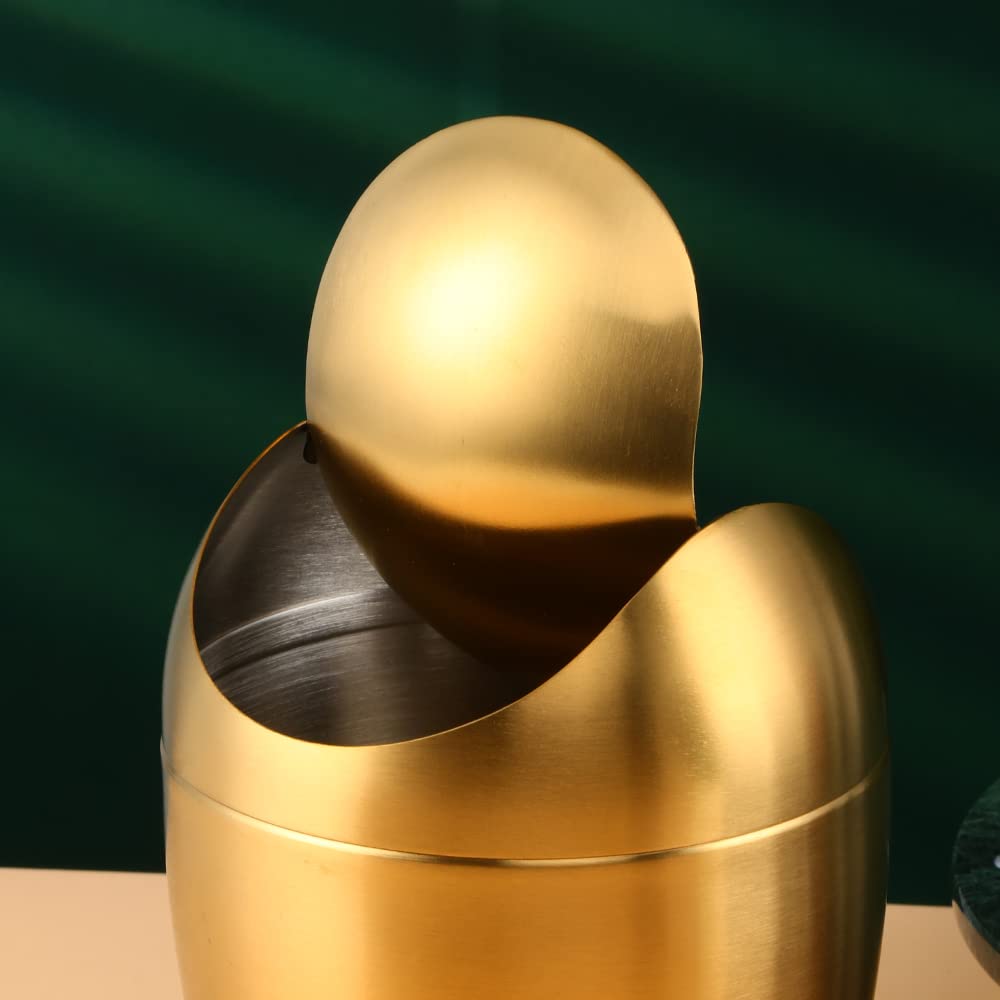 Buyer Star Mini Desktop Trash Can with Swing Lid 18/10 Stainless Steel Counter Top Garbage Bin Egg Shaped Metal Waste Bin