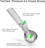 Premium Ice Cream Scoop with Trigger Ice Cream Scooper Stainless Steel, Heavy Duty Metal Icecream Scoop Spoon Dishwasher Safe