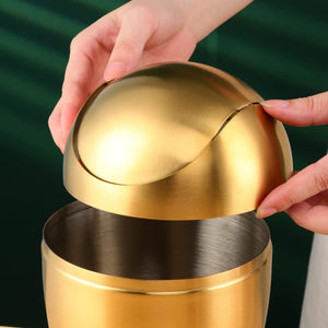 Buyer Star Mini Desktop Trash Can with Swing Lid 18/10 Stainless Steel Counter Top Garbage Bin Egg Shaped Metal Waste Bin