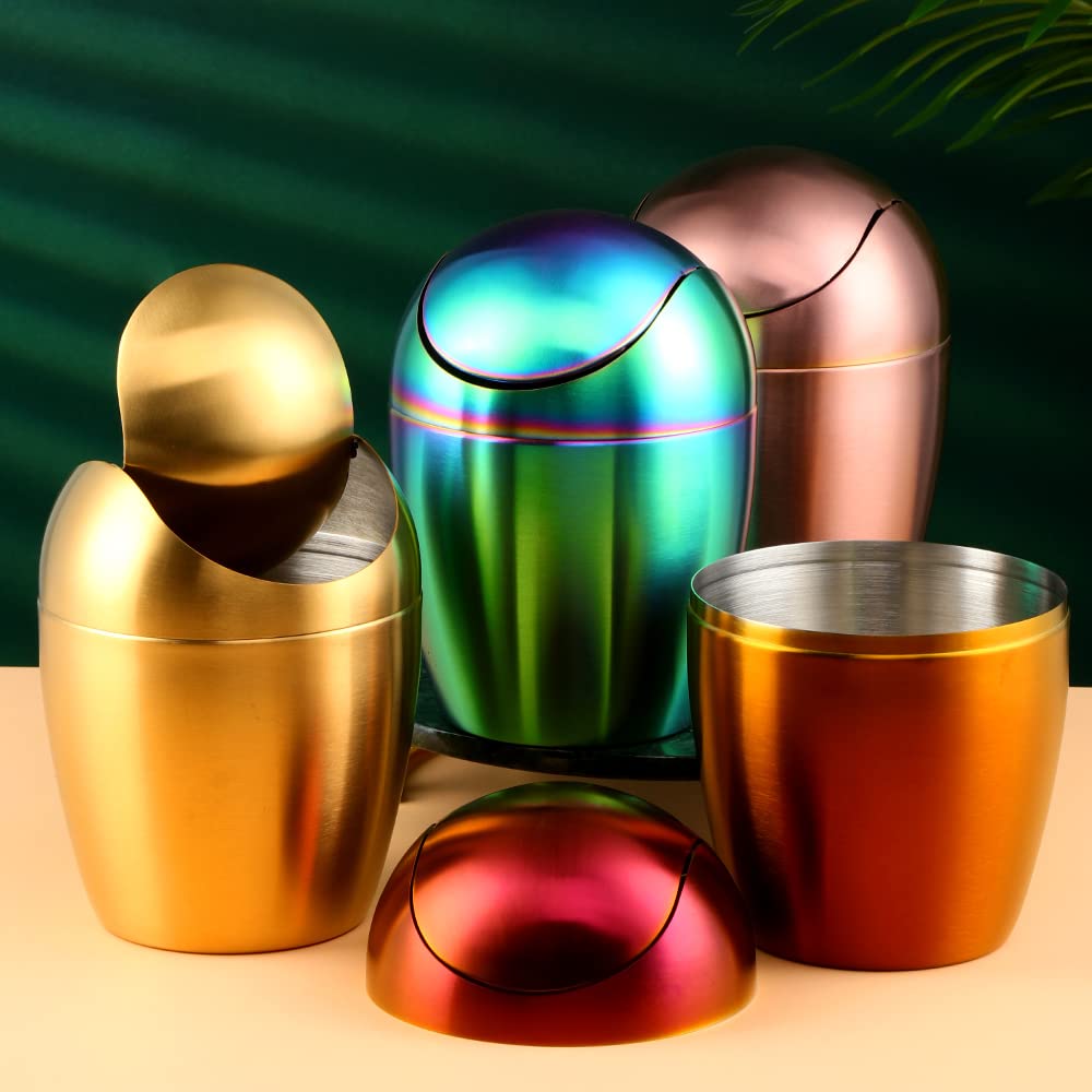 Buyer Star Mini Desktop Trash Can with Swing Lid 18/10 Stainless Steel Counter Top Garbage Bin Egg Shaped Metal Waste Bin