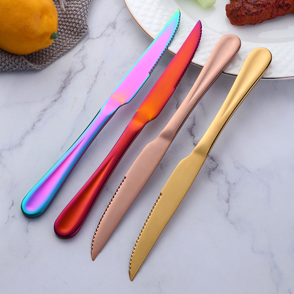 Amazon Hot Sale Colorful Stainless Steel Steak Knife Smooth Edge