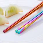 Buyer Star 304 Stainless Steel Square Chopsticks Colorful Sets for Kitchen Canteen