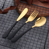 Amazon Hot Sale Children Cutlery Sets Black Gold Tableware Mirror Polishing