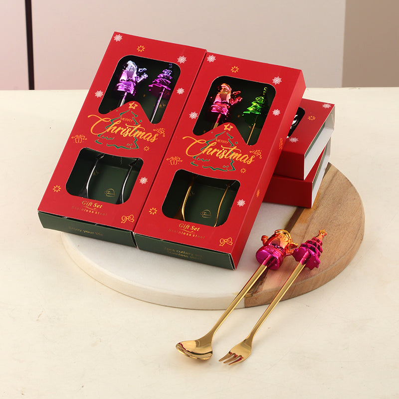 Christmas Style 50 set- Spoon and Fork Stainless Steel Cutlery Set In Gift Box for Festive Celebrations - comes in a beautiful Red color