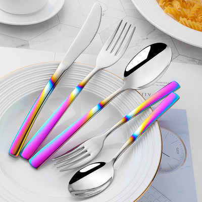 Bulk Sale 304 Stainless Steel Tableware Gradated Rainbow Mirror Polish Flatware for Party Bar