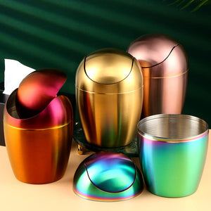 Buyer Star Mini Desktop Trash Can with Swing Lid 18/10 Stainless Steel Counter Top Garbage Bin Egg Shaped Metal Waste Bin