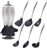 Silicone Cooking Non-stick Kitchen Cookware Handle with Utensil Holder Spatula Set Silver