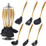 Silicone Cooking Non-stick Kitchen Cookware Handle with Utensil Holder Spatula Set Silver