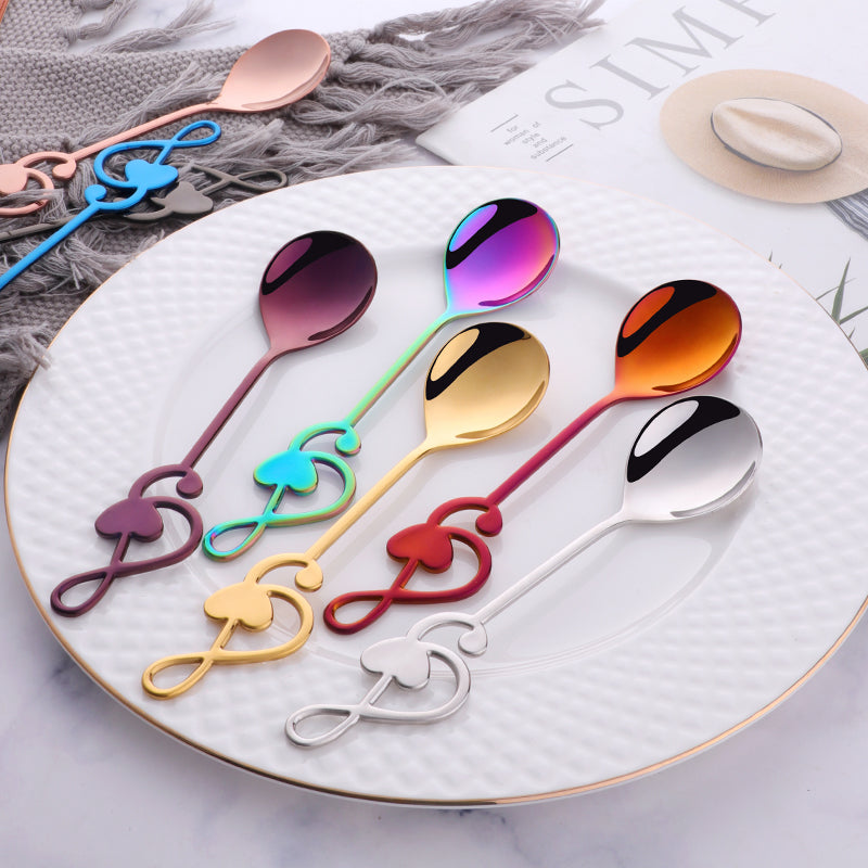Stainless Steel Fruit Salad Creative Heart Shaped Note Dessert Spoon Metal Yogurt Honey Ice Cream Spoon