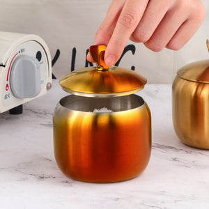 Buyer Star Stainless Steel Gold Condiment jar Salt Sugar Container with Lid and Spoon