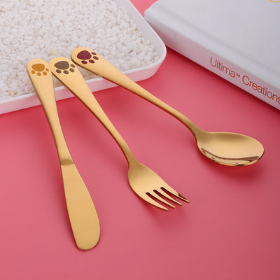 Cute Cat Foot New Design Tableware Gold Cutlery Sets 304 Stainless Steel