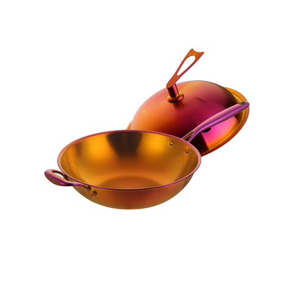 Kitchen Cookware Stir Fry Cooking Wok with Lid 3 Layer Non-stick Stainless Steel Compound Wok