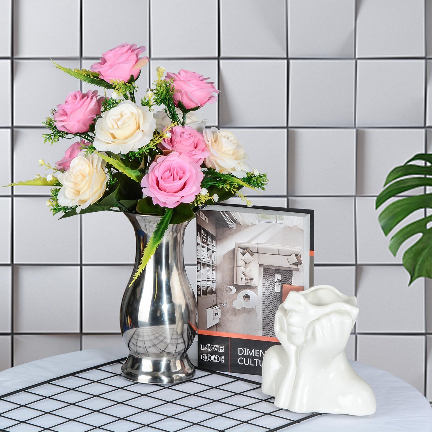 Metal Vase Centerpiece Decoration, Stainless Steel Tabletop Flower Vases- Ideal for Office, Home Wedding Birthday Anniversary Ceremony Event Decor