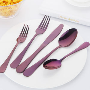 BUYER STAR Bulk 5pcs Modern Restaurant knife Fork Spoon Silverware Set Stainless Gold Plated Flatware Sets