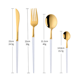 Matte Gold Stainless Steel Flatware Sets Polish Mirror Cutlery with Plastic Handles for Food for Weddings
