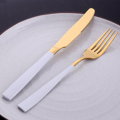 Modern Design Popular Dinnerware White Gold Mirror Polished Cutlery