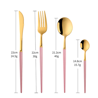Matte Gold Stainless Steel Flatware Sets Polish Mirror Cutlery with Plastic Handles for Food for Weddings