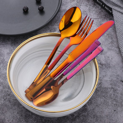 Amazon Hot Sale Magic Red Tableware Set Stainless Steel Cutlery Flatware Set