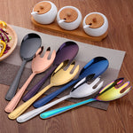 New Design Long Salad Fork Spoon 1 Set Dot Design Colorful Tableware Sets Mirror Polish