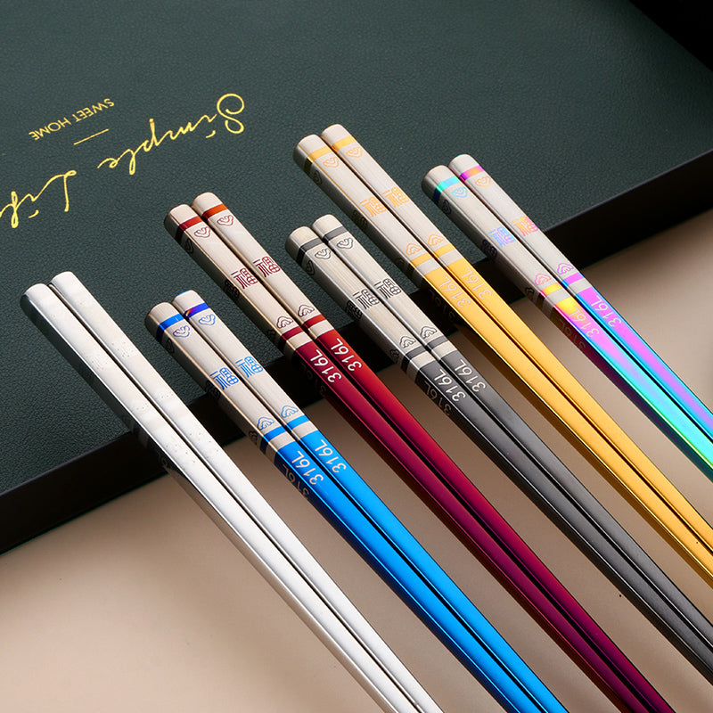 Chopsticks Reusable Lucky Design Gift Set Hand-made Stainless Steel Chopsticks