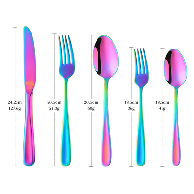 Buyer Star Bulk Sell 304 Stainless Flatware Set Rainbow Kitchen Mirror Polish