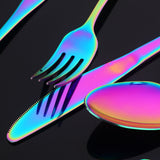 304 Stainless Steel Mirror Polish Cutlery Sets Rainbow Colorful Flatware