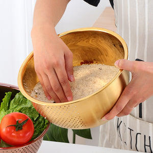 Rice Washer Strainer Bowl Washing Bowl  Stainless Steel Rinser Side Drainers Small Colander for Cleaning Fruits, Vegetables, With Versatile Kitchen Tool