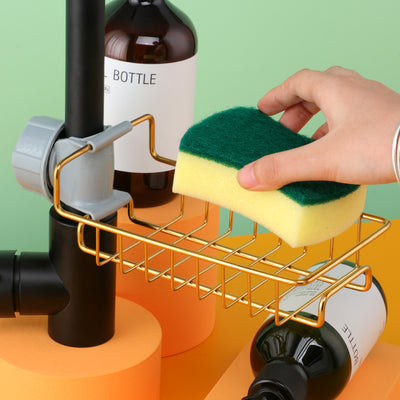 Stainless Steel Sponge Holder for Kitchen Sink Hanging Drain Rack, Soap, Brush, Towel Storage Rack Faucet Storage Rack