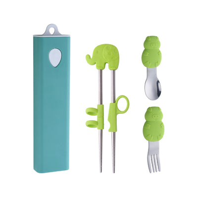 Buyer Star Children Silicone Portable Chopsticks Spoon Fork Flatware Set Travel Portable Stainless Steel Cutlery Set