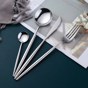 Amazon Hot Sell Western Cutlery Set Stainless Steel Silver Flatware Kitchen Wedding Cutlery Set