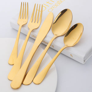 BUYER STAR Bulk 5pcs Modern Restaurant knife Fork Spoon Silverware Set Stainless Gold Plated Flatware Sets
