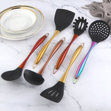 Silicone Cooking Non-stick Kitchen Cookware Handle with Utensil Holder Spatula Set Silver