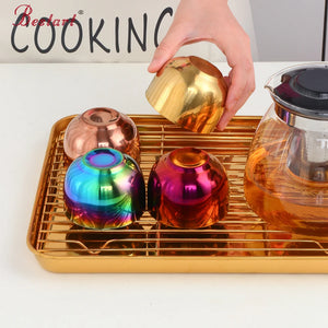 Chinese Kung Fu Luxury Stainless Steel Tea Cup Set With Tray Sieve