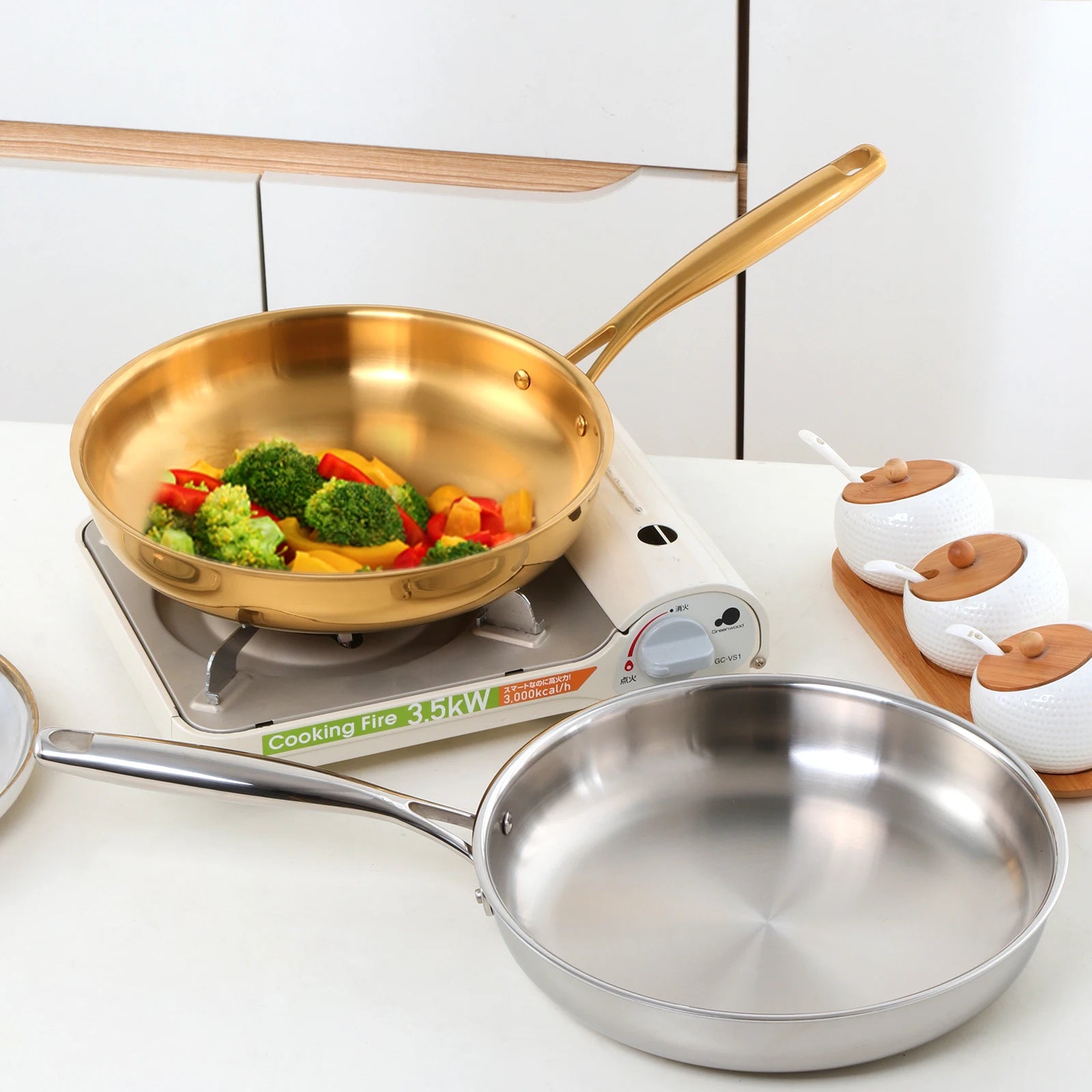 Professional Quality Custom Korean Kitchen 304Tryply Stainless Steel Non Stick Honeycomb Round Stir Frying Pan