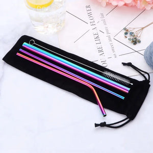 Wholesale Drink Pouches With Straw Stainless Steel 304 Straws With Cleaning Brush