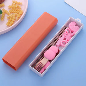 Buyer Star Children Silicone Portable Chopsticks Spoon Fork Flatware Set Travel Portable Stainless Steel Cutlery Set
