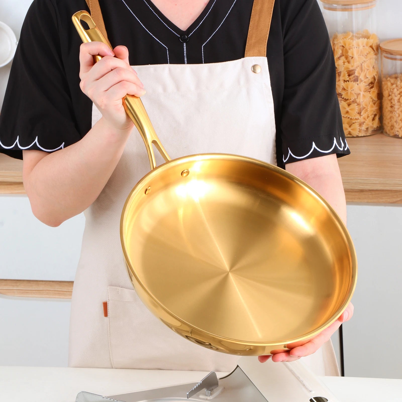 Professional Quality Custom Korean Kitchen 304Tryply Stainless Steel Non Stick Honeycomb Round Stir Frying Pan