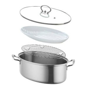 Oyster Steamer Pot Steamed Tray Stainless Steel 18/10 Oval Steamer Steamed Fish Food Steamer Pot
