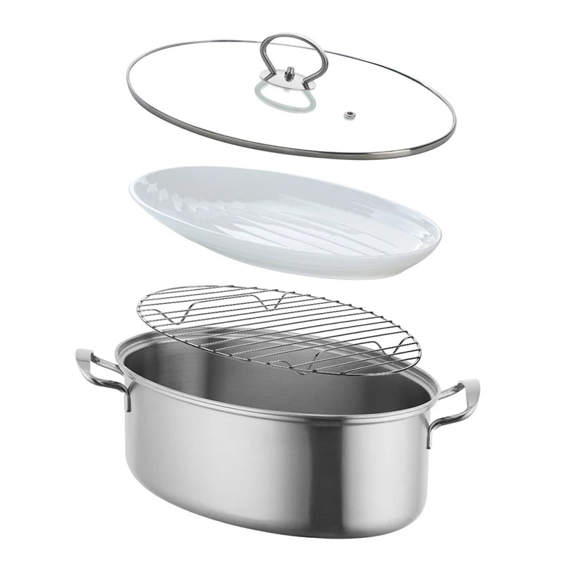 Oyster Steamer Pot Steamed Tray Stainless Steel 18/10 Oval Steamer Steamed Fish Food Steamer Pot
