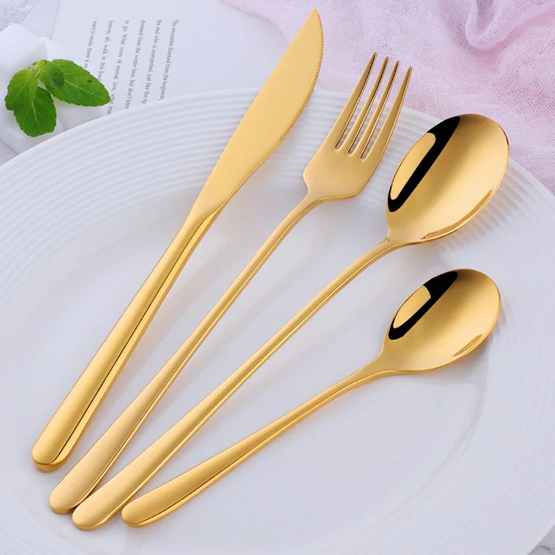 Low Price Kitchen Cutlery Stainless Steel 18/8 Flatware Set Spoon Fork Knife Black Tableware Set