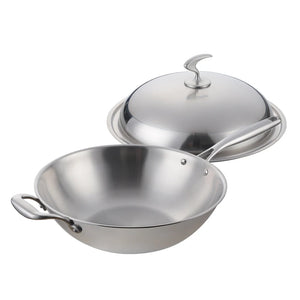 Kitchen Cookware Stir Fry Cooking Wok with Lid 3 Layer Non-stick Stainless Steel Compound Wok