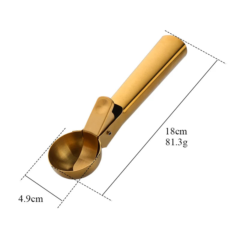 Wholesale Gold Ice Cream Spoon Stainless Steel Ice Cream Scoop with Trigger