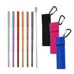 Portable Drinking Metal Gold Extendable Stainless Steel Straw with Brush and Nylon Bag